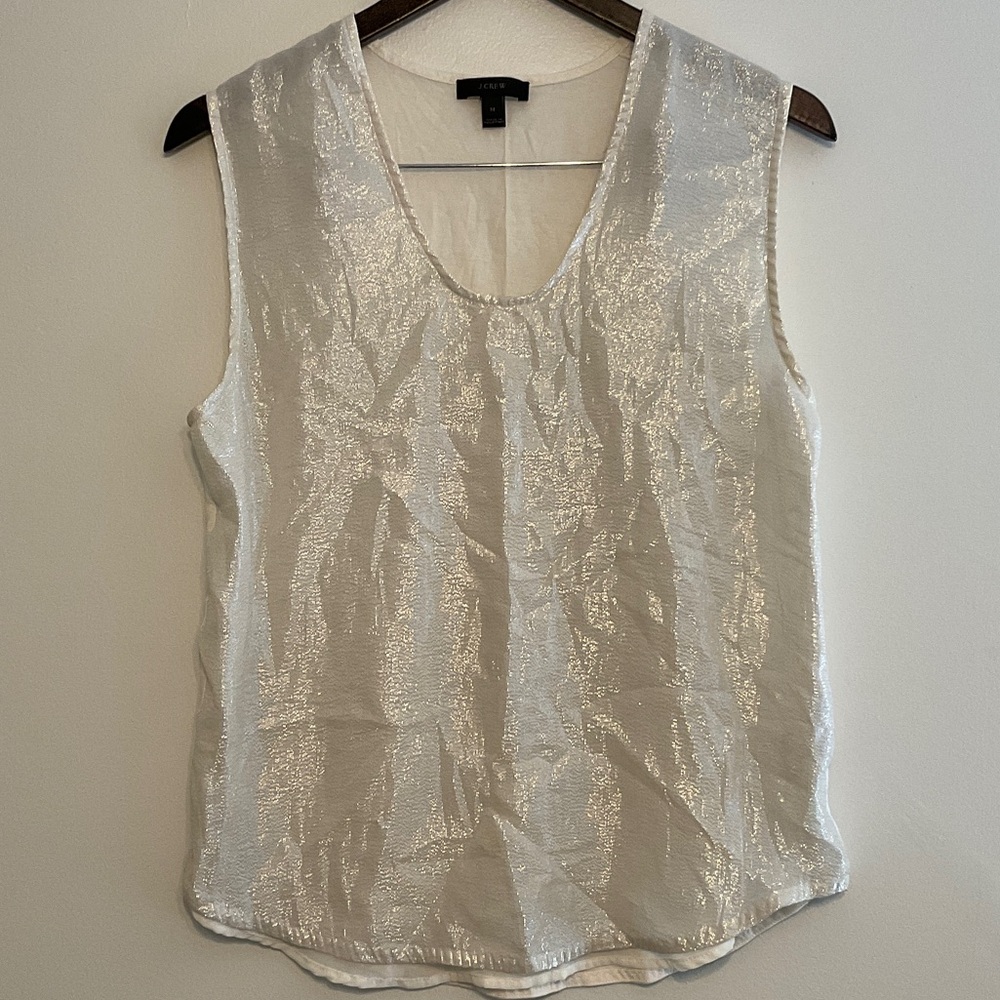 J. CREW Shimmering metallic Silk blend Cream Tank Top
